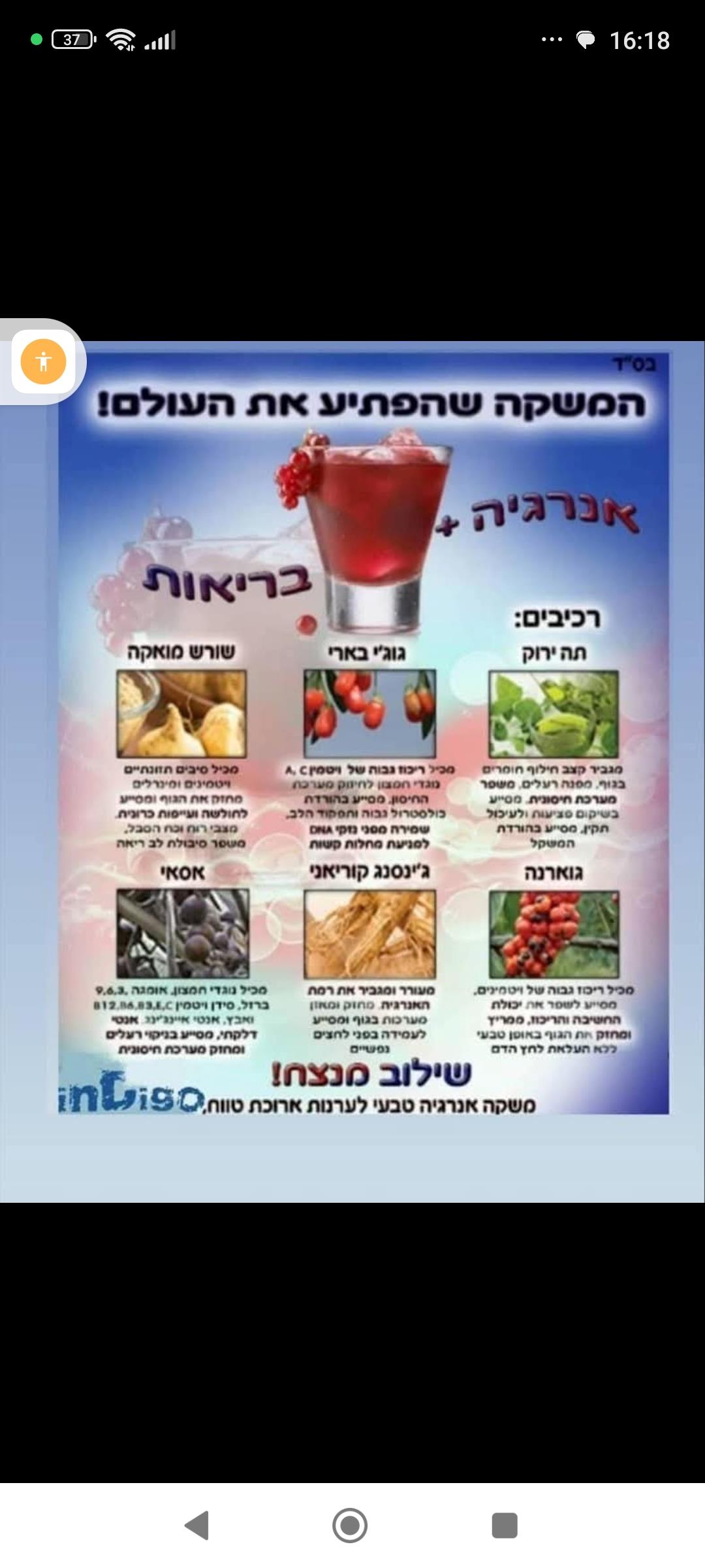 רכיבים  של משקה אנרגיה אינדיגו