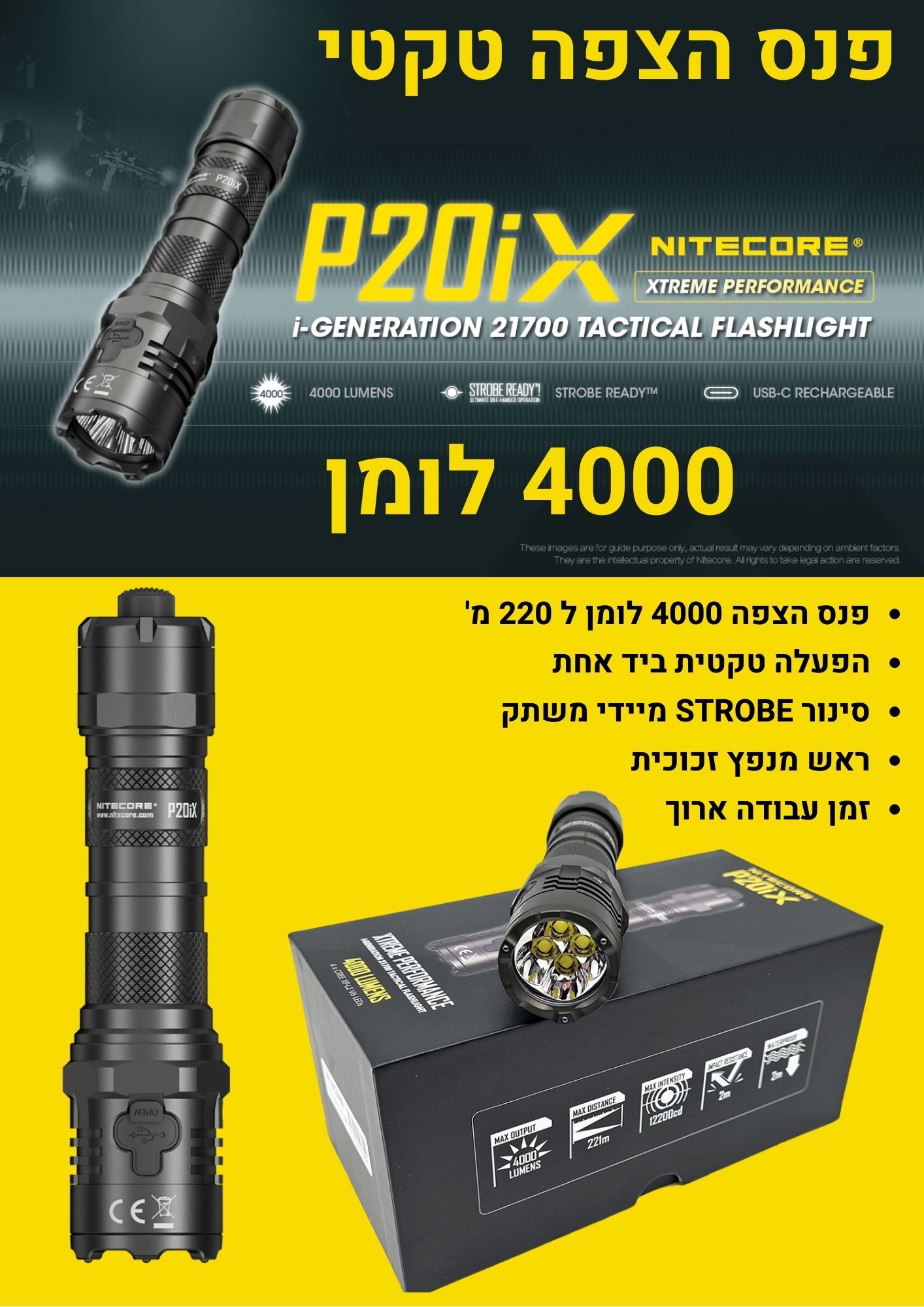 פנס יד הצפה טקטי נייטקור P20iX